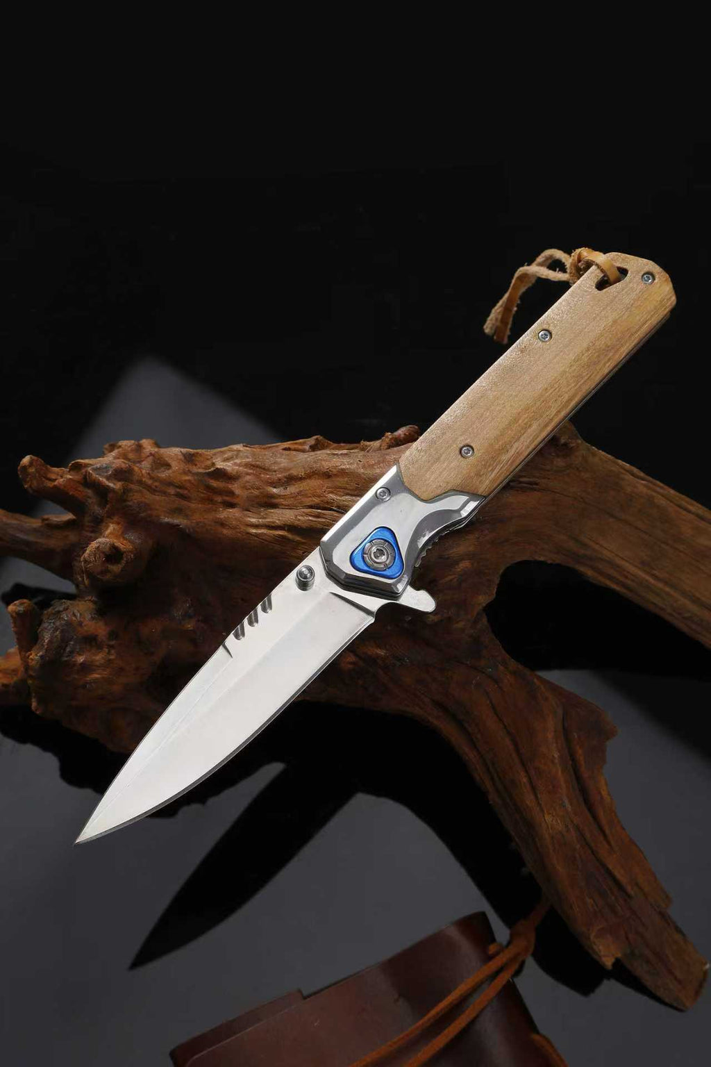 F221 folding knife olive wood handle view 2